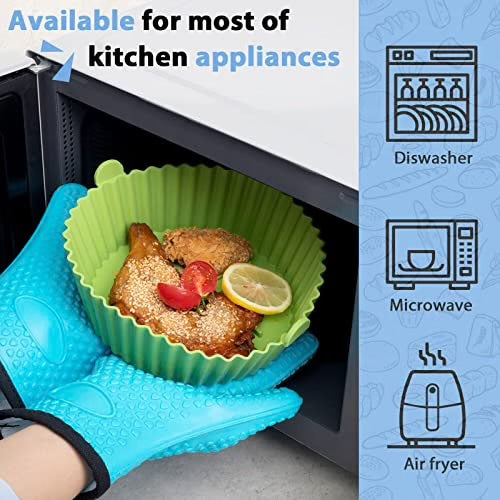 Washable Air Fryer Silicone Pot with Ear Handles, Air Fryer Liner Silicone Baking Tray Easy to Clean, 6.5 in Bottom, Nonstick Reusable Air Fryer Basket, Heat Resistance (Buy 1 Get 1 Free)