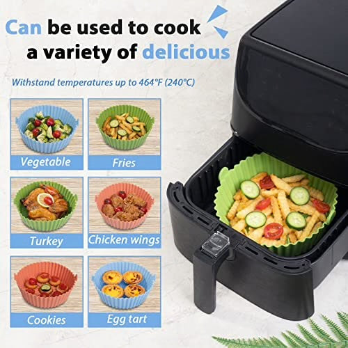 Washable Air Fryer Silicone Pot with Ear Handles, Air Fryer Liner Silicone Baking Tray Easy to Clean, 6.5 in Bottom, Nonstick Reusable Air Fryer Basket, Heat Resistance (Buy 1 Get 1 Free)