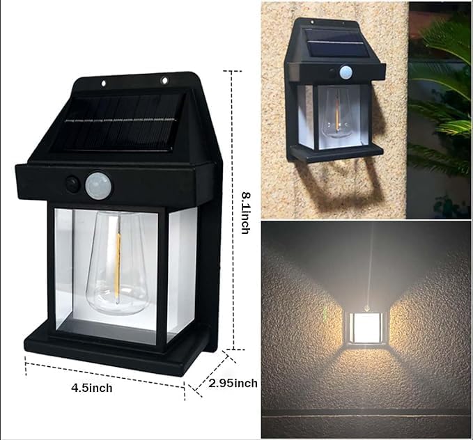 LuminaLight Tungsten LED Solar Outdoor Garden Wall Light with Sensor - Wireless IP65 Solar Wall Lamp