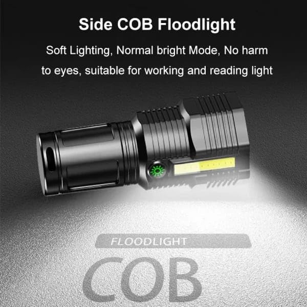 Rechargeable LED Flashlight with COB Side Light - Versatile Outdoor Torch for Hiking, Camping, and More