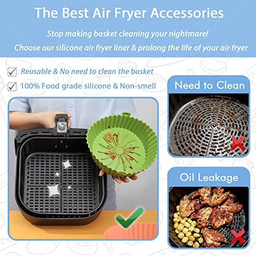 Washable Air Fryer Silicone Pot with Ear Handles, Air Fryer Liner Silicone Baking Tray Easy to Clean, 6.5 in Bottom, Nonstick Reusable Air Fryer Basket, Heat Resistance (Buy 1 Get 1 Free)