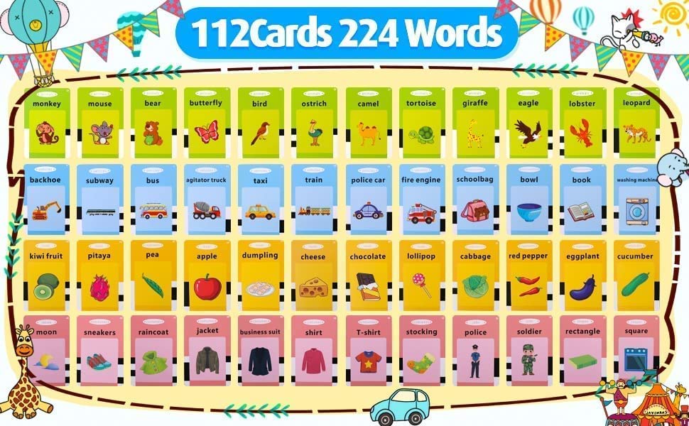 Interactive Talking Flashcards for Toddlers - Educational Learning Toys with 224 Words | Ideal Gift for 2-6 Years Old Boys and Girls