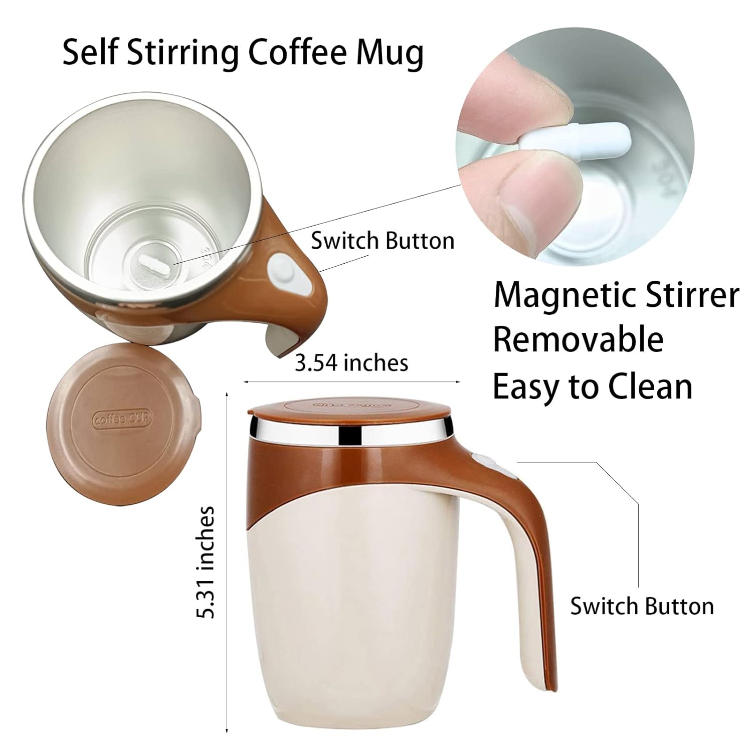 Automatic Magnetic Stirring Coffee Mug - Self-Mixing Stainless Steel Tumbler