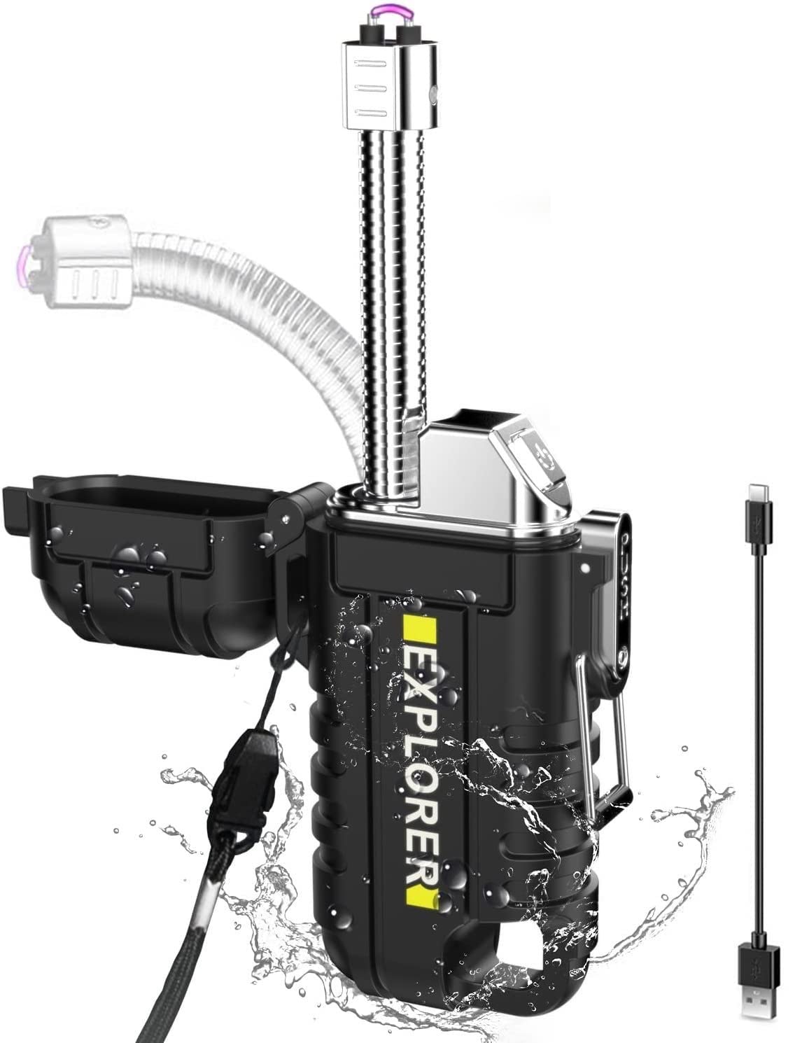 360° Flexible Neck Rechargeable Electric Lighter - Windproof, Waterproof Plasma Flameless Lighter