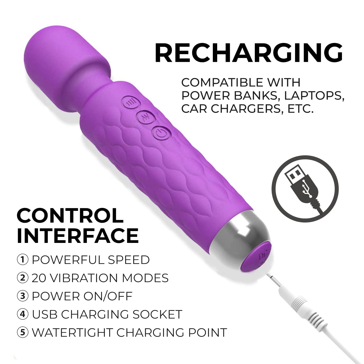 Indulge in Blissful Relaxation with Our Waterproof Rechargeable Personal Body Massager - 20 Vibration Modes, 8 Speed Patterns for Ultimate Pain Relief
