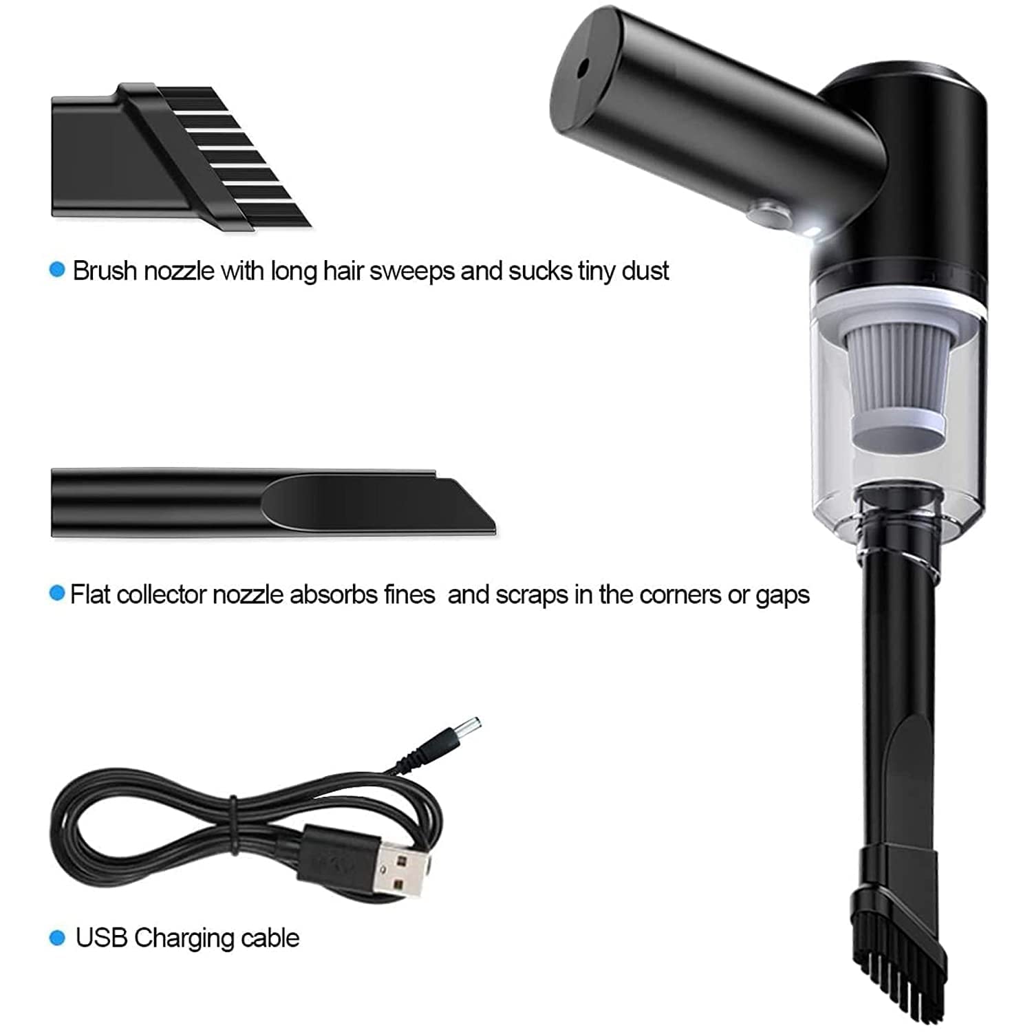 Portable High Power 2 in 1 Car Vacuum Cleaner | USB Rechargeable Wireless Handheld Car Vacuum Cleaner with Built-in LED Light | Wet and Dry Cleaning