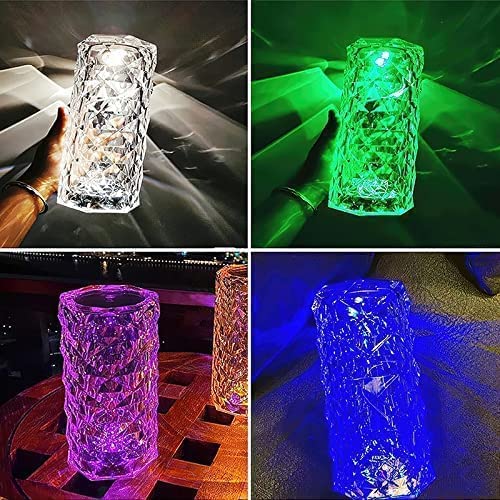 Diamond Crystal Table Lamp - USB Rechargeable 3D Night Light with 16-Color Changing Acrylic, Touch & Remote Control, 8 Modes
