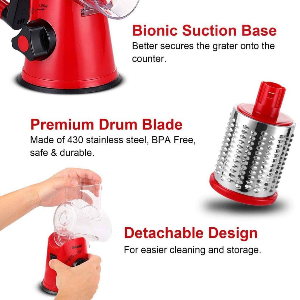 Plastic Stainless Steel 3 in 1 Multi-Functional Drum Rotary Vegetable Cutter, Shredder, Grater & Slicer | Slicer Dicer with High Speed Rotary Cylinder - (Multicolor)