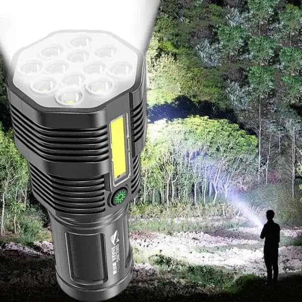Rechargeable LED Flashlight with COB Side Light - Versatile Outdoor Torch for Hiking, Camping, and More