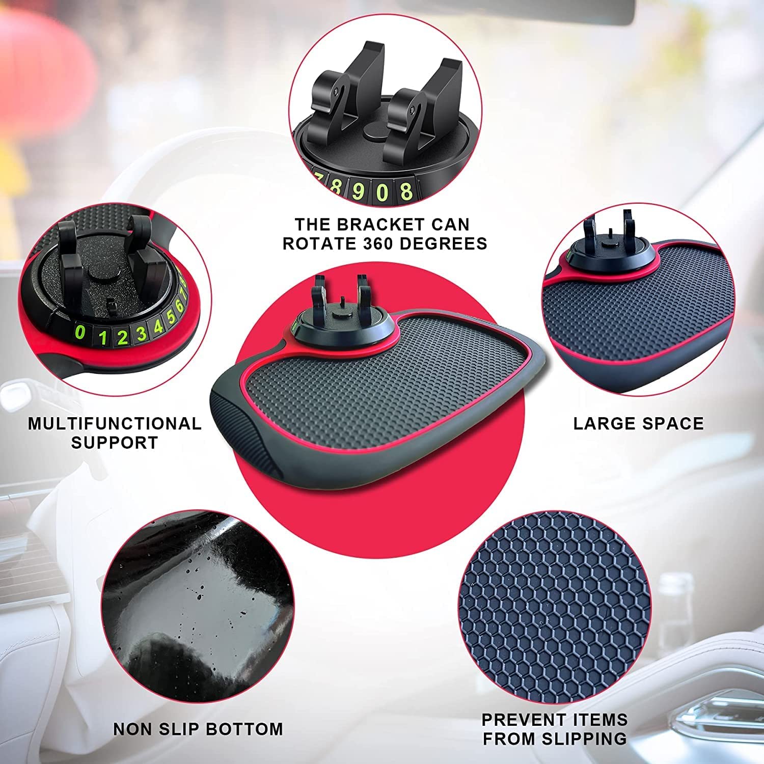 360° Rotating Car Dashboard Mat with Phone Holder - Anti-Slip, Perfect for Smartphone and GPS