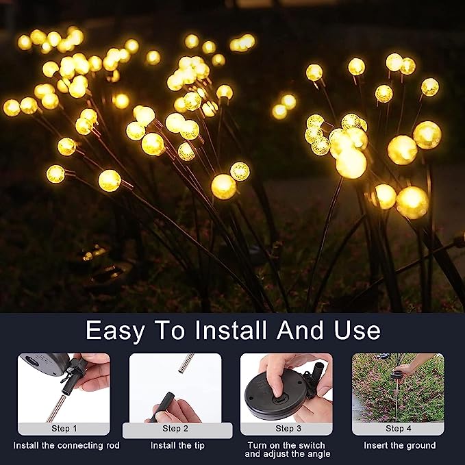 Solar Starburst Firefly Lights - 2 Pack Waterproof Outdoor Decor Lights for Garden, Landscape, and Pathway