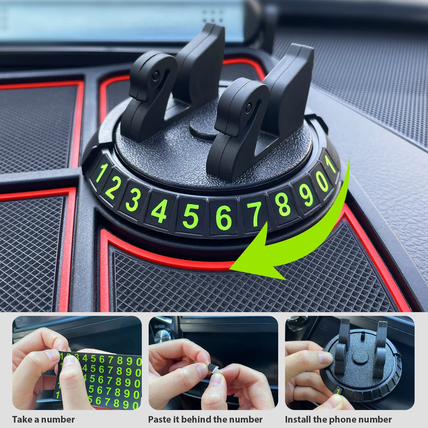 Multi-Functional Car Dashboard Mat: 4-in-1 Phone Holder, Parking Number Display, Aromatherapy Pad