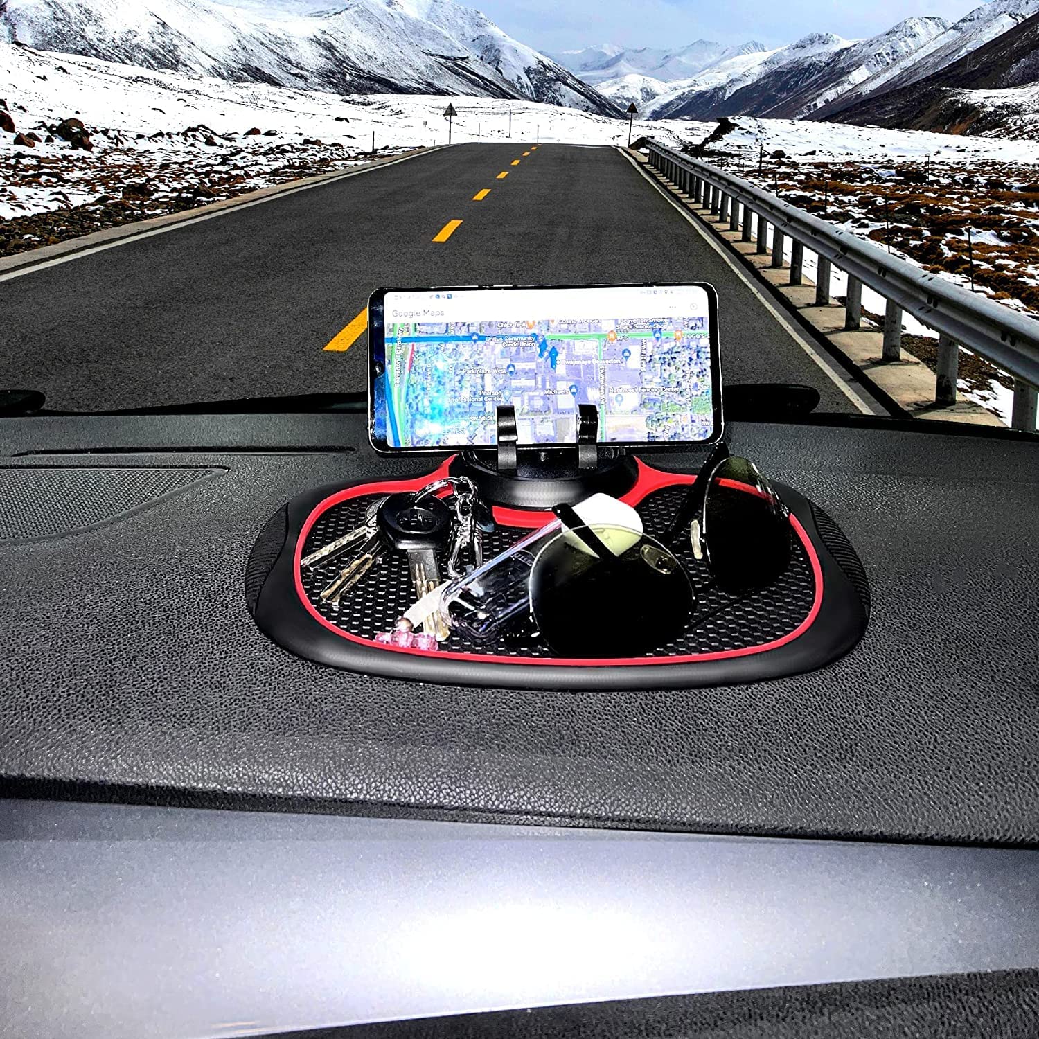 360° Rotating Car Dashboard Mat with Phone Holder - Anti-Slip, Perfect for Smartphone and GPS