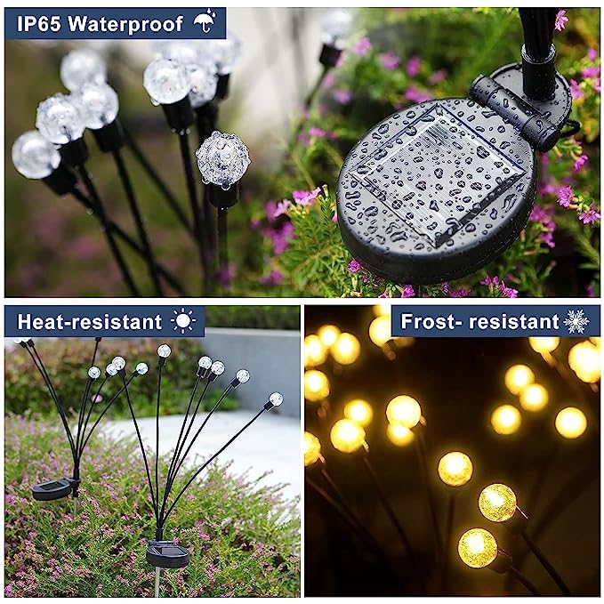 Solar Starburst Firefly Lights - 2 Pack Waterproof Outdoor Decor Lights for Garden, Landscape, and Pathway