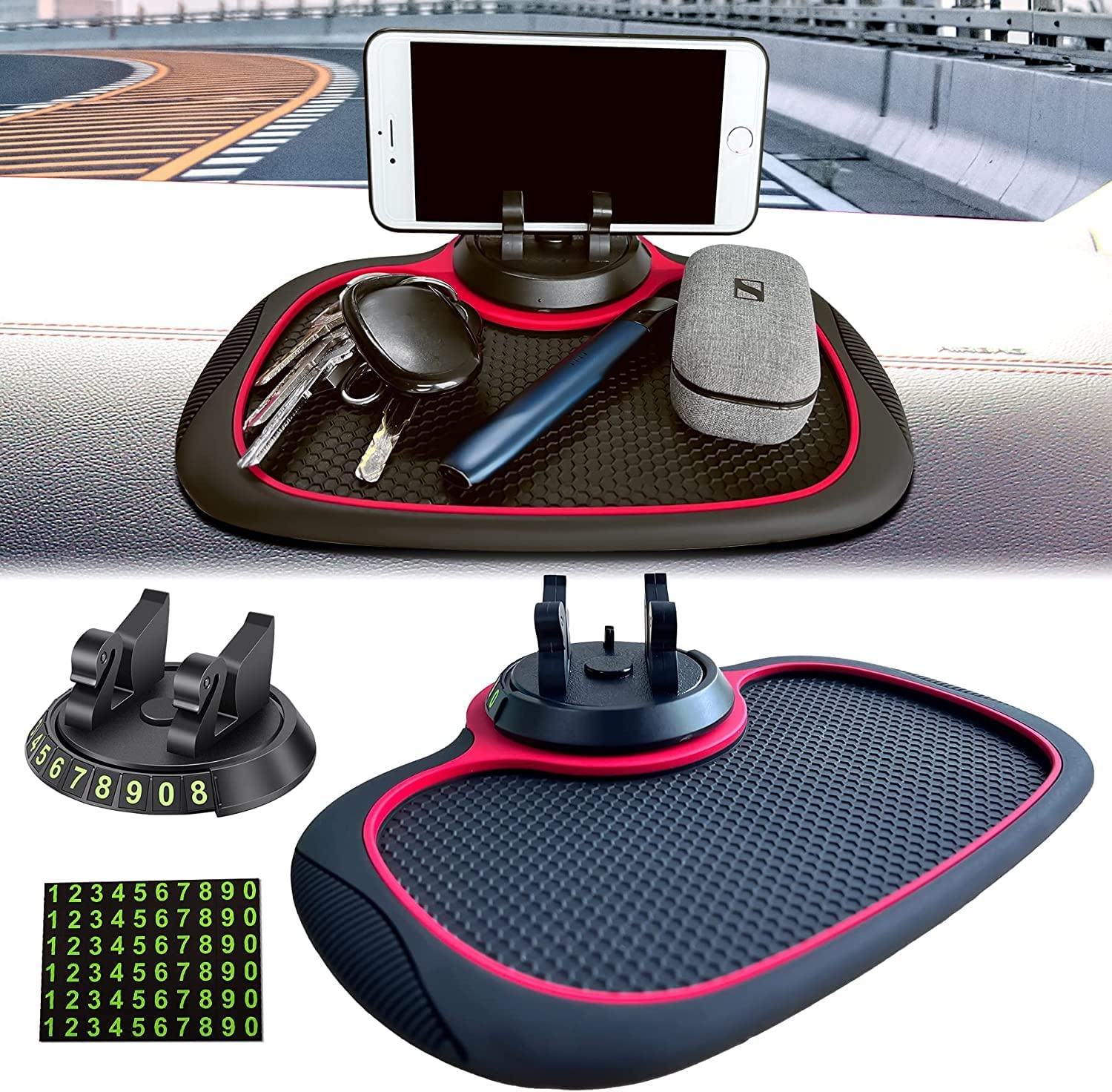 360° Rotating Car Dashboard Mat with Phone Holder - Anti-Slip, Perfect for Smartphone and GPS