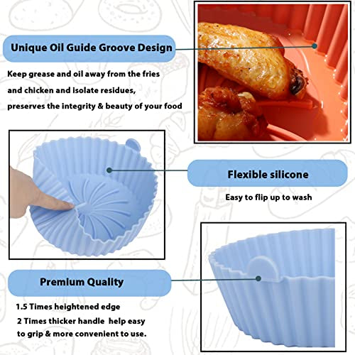 Washable Air Fryer Silicone Pot with Ear Handles, Air Fryer Liner Silicone Baking Tray Easy to Clean, 6.5 in Bottom, Nonstick Reusable Air Fryer Basket, Heat Resistance (Buy 1 Get 1 Free)