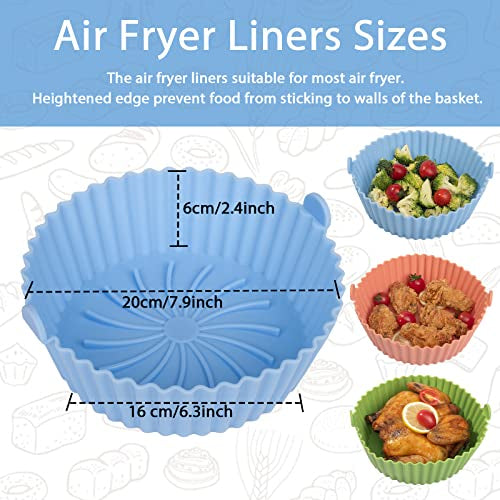 Washable Air Fryer Silicone Pot with Ear Handles, Air Fryer Liner Silicone Baking Tray Easy to Clean, 6.5 in Bottom, Nonstick Reusable Air Fryer Basket, Heat Resistance (Buy 1 Get 1 Free)