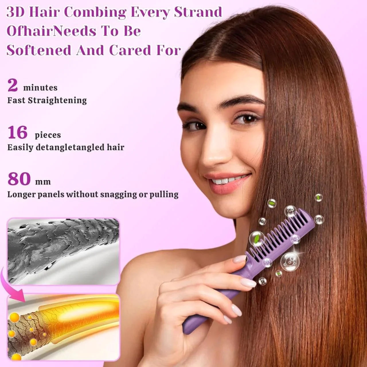 Hair Straightener Brush, Hair Straightening Iron Built With Comb, Fast Heating & 5 Temp Settings & Anti-Scald, Perfect For Home Hair Styler