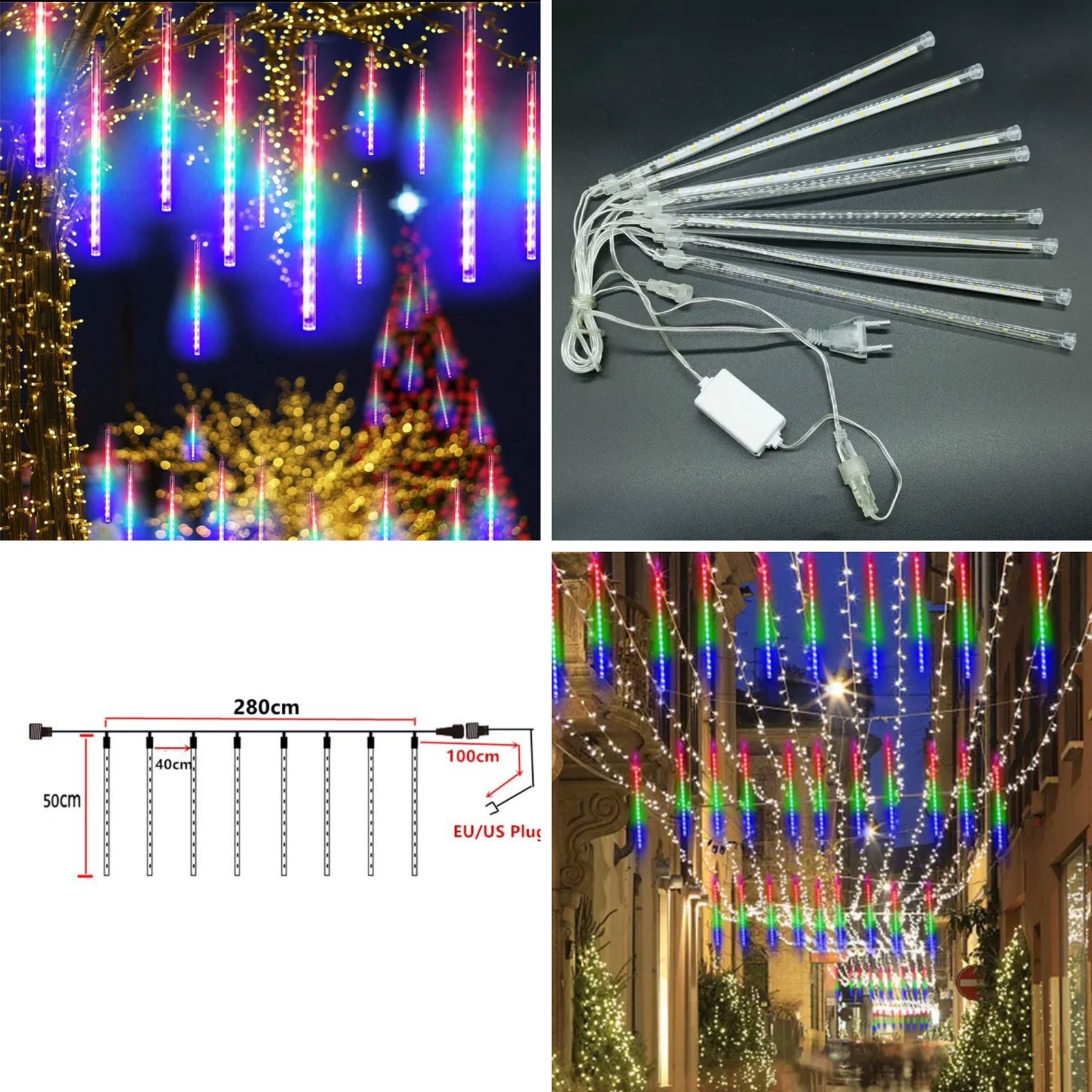 Romantic Meteor Shower Rain Lights - 30cm White LED Tubes for Wedding and Christmas Decor
